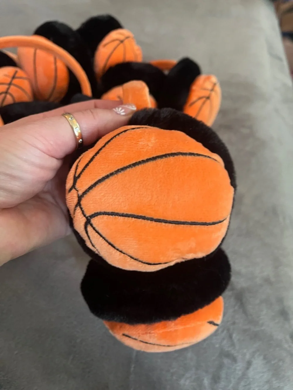 Six Plush Basketball Ear Muffs - Orange & Black super soft nwt